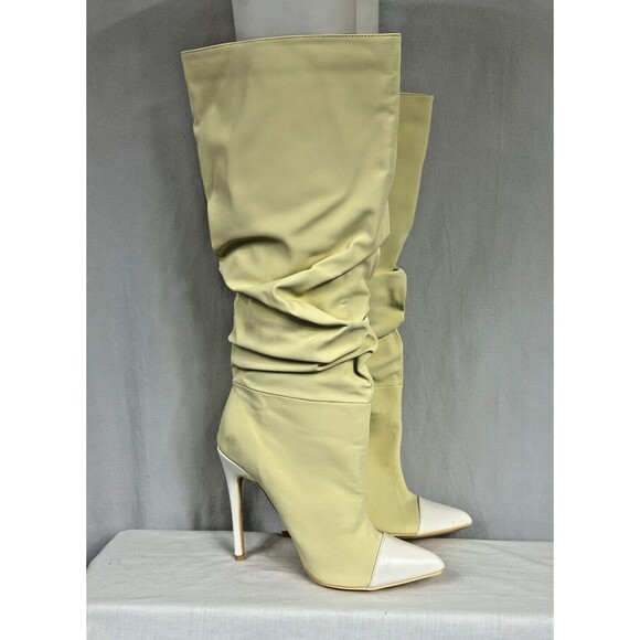 NEW IN BOX Mackin J 181-17 Beige Cap Toe Stiletto High Heel Slouch Boot Sz 7.5 - Picture 1 of 12
